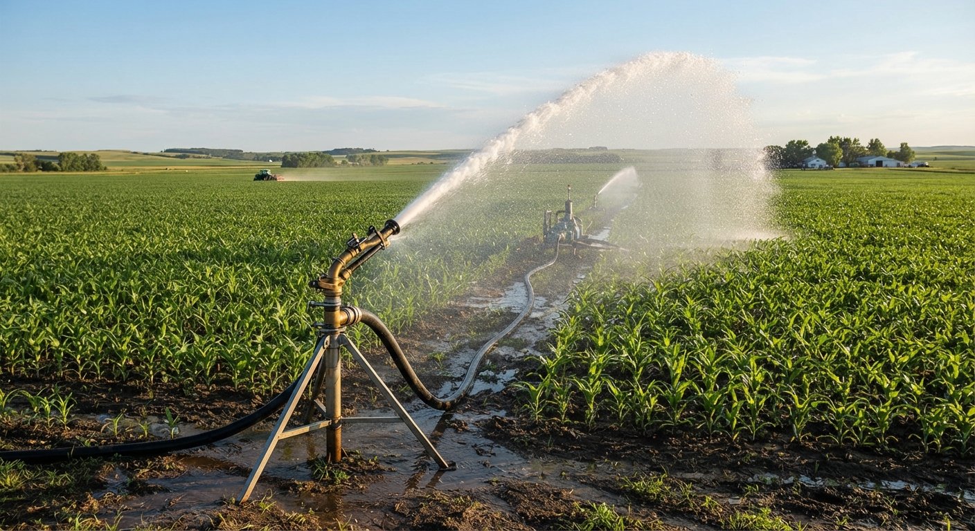 Rain gun irrigation watering a maize field